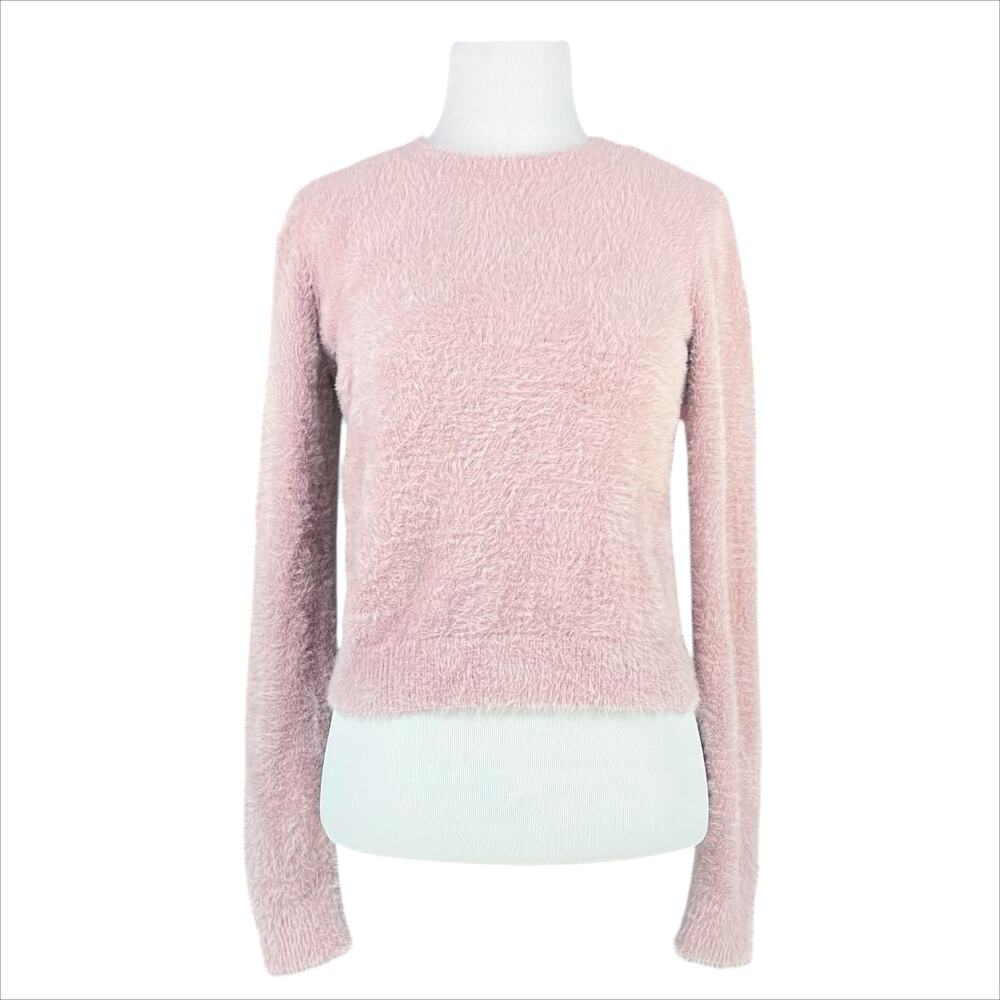 ARITZIA SUNDAY BEST Kitten Sweater in Blush Pink Sz S Furry Soft Eyelash Fringe